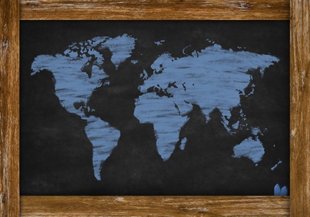 chalk drawing world map on chalkboard