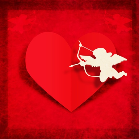 greeting card ,Valentine day ,heart and cupid on paper textureの写真素材