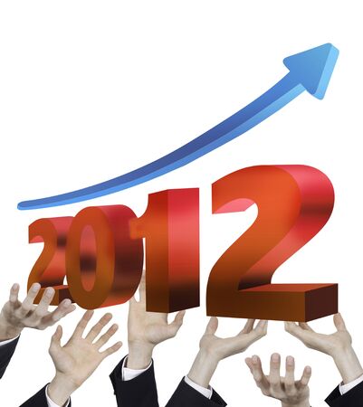 hand of businessman raise graph of new year 2012 up