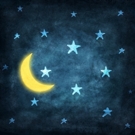 night time with stars and moon drawing with chalkの写真素材
