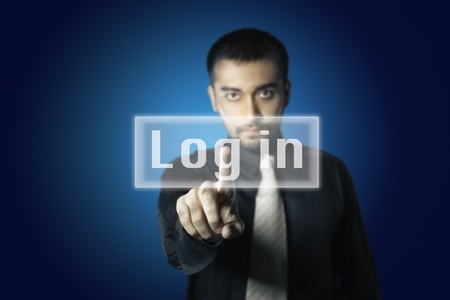 Businessman touch screen buttonの写真素材