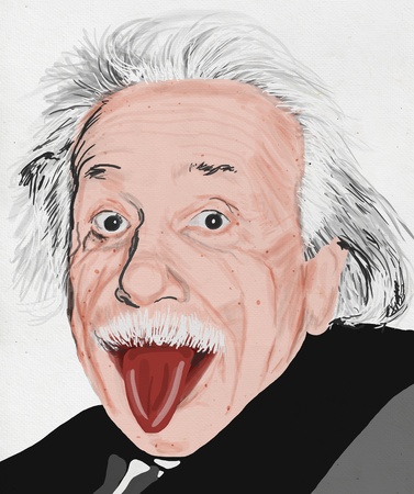 painting of albert einstein on hand made paper ,made by photoshop in real painting styleのeditorial素材