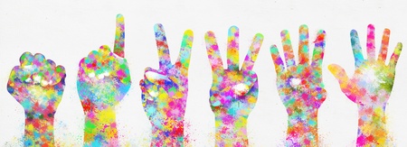 colorful painting of hands ,number zero to fiveの写真素材