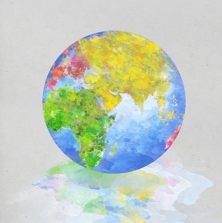 colorful globe painting on paper  の写真素材