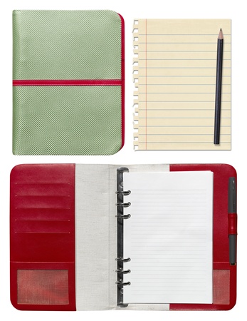 blank notebook and paper isolated on white backgroundの写真素材