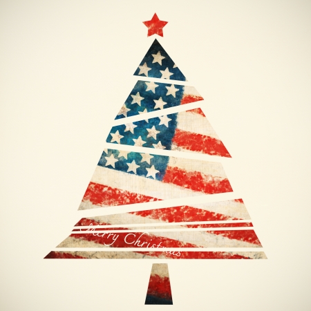 christmas card ,christmas tree ,America flagの写真素材