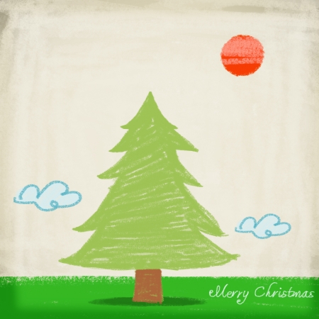 christmas card ,christmas tree paintingの写真素材