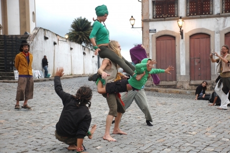 OURO PRETO, BRAZIL- MARCH 18 2012 :Members of The Rainbow Family of Living Light loosely affiliated group during a street exhibition in Ouro Preto, Minas Gerais ,Brazil on 18 March 2012 .のeditorial素材