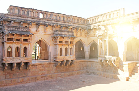 Queen baths in Hampi, Karnataka state, India. Carving stone ancient background.の写真素材