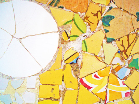 Photo taken in Barcelona. Yellow and white mosaic in the Park Guell, Barcelonaのeditorial素材