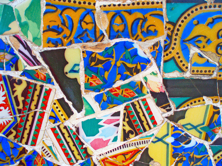 A mosaic of broken pottery in the Park GÃ¼ell Antonio Gaudiのeditorial素材