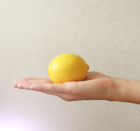 Lemon. The fruit of Yellow Lemon Lies on the Hand.の写真素材
