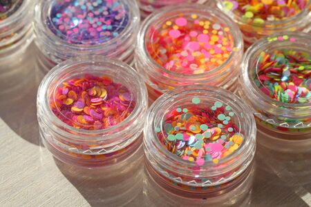 Multi colored Sequins for the design of nails in a Jar. Glitter in jars. Foil for nail service....