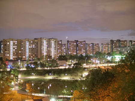 Lights of the night city of Moscow. Lights are reflected in the water at night. Megapolis Moscow.の写真素材