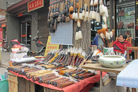 Large brushes for calligraphy, Market in China. Xi'an City.のeditorial素材