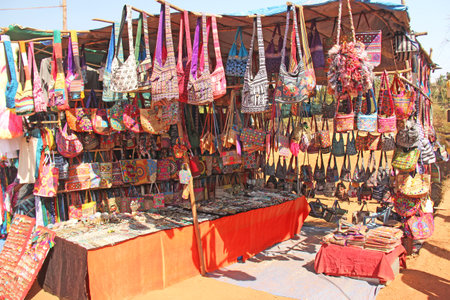 The market in India. Textile bags, gifts and souvenirs.のeditorial素材