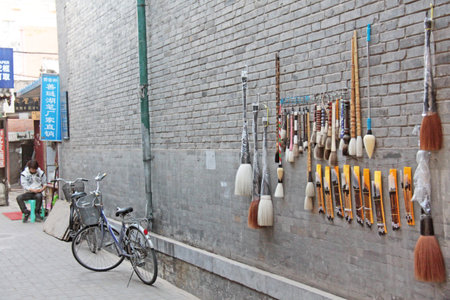 Large brushes for calligraphy, Market in China. Xi'an City.のeditorial素材