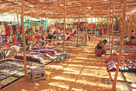 India, Goa. January 24, 2018. The Tibetan market is a bazaar in India.のeditorial素材