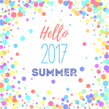 Background from round confetti. Vector pastel isolated confetti on white background pattern. Words of hello summer 2017.のイラスト素材