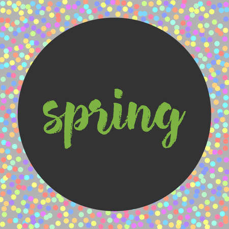 Vector pastel isolated confetti on gray background pattern. Word spring on gray background. Background from round confetti.のイラスト素材