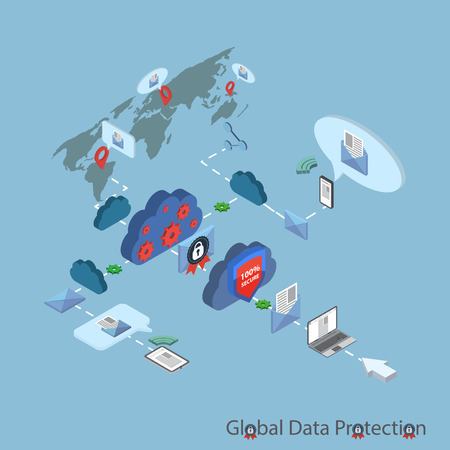 Data protection and safe work. Flat design isometricのイラスト素材