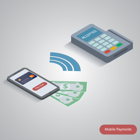 illustration of smartphone with nfc function and mobile tagのイラスト素材