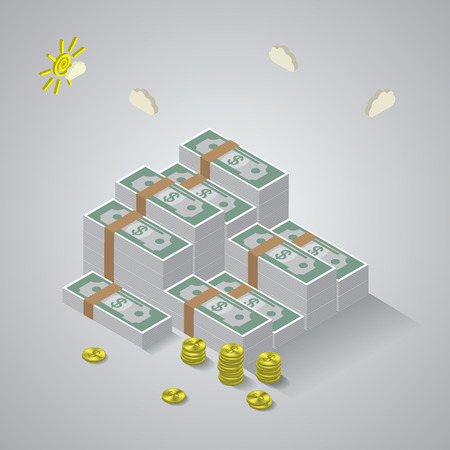 Hundreds of dollars. Flat style isometric illustration. EPS 10 vectorのイラスト素材