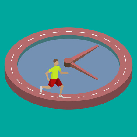 Young man running away on clock.