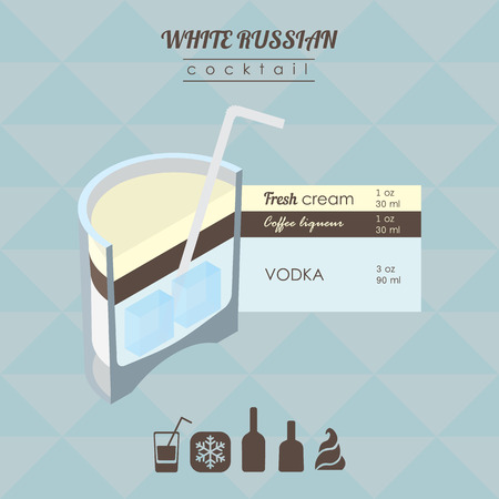 flat styled isometric illustration of cocktail. White russian alcohol drinkのイラスト素材