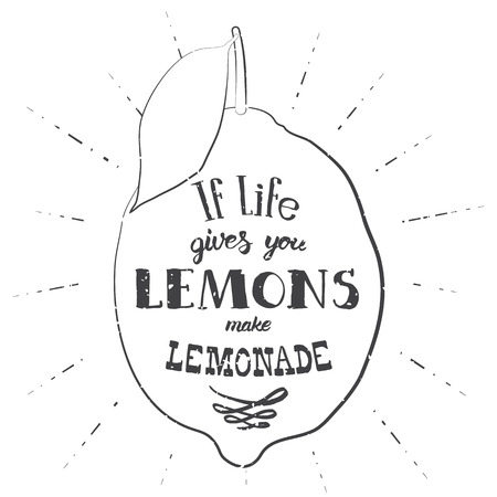 Motivation quote. Vector illustration with hand-drawn words. If life gives you lemons, make lemonade poster or postcard. Calligraphic  inscription. Brush Script Calligraphy.のイラスト素材