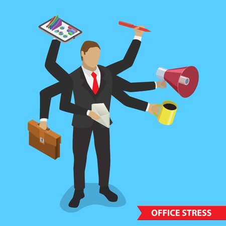 Office job stress work isometric illustration. Stress on work.のイラスト素材