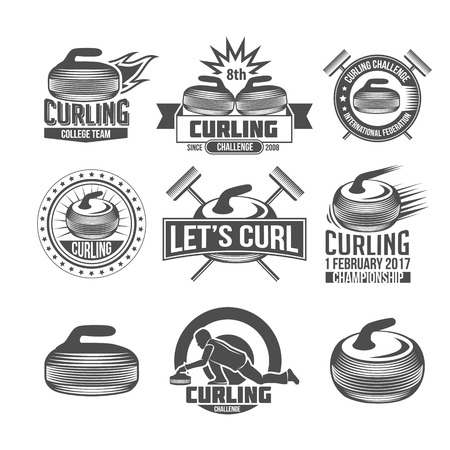 Curling game vintage badges set. Winter sports.のイラスト素材