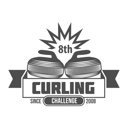 Curling game vintage badges set. Winter sports. Retro logo design. Old school sport logo. Monochrome badges.のイラスト素材