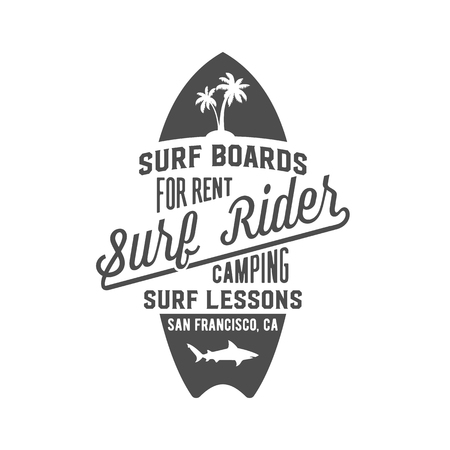 Vintage surfing  , badge and emblems. Surfer, beach style   design.  Summer boarding on waves.のイラスト素材