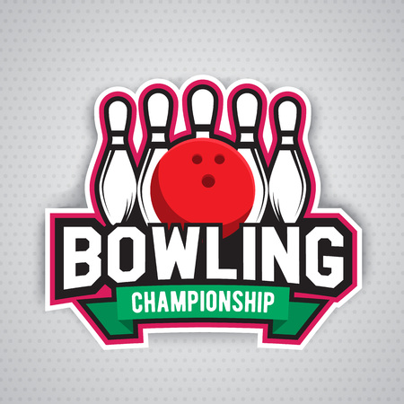 Colorful bowling design template,badge, emblem on grey backgroundのイラスト素材