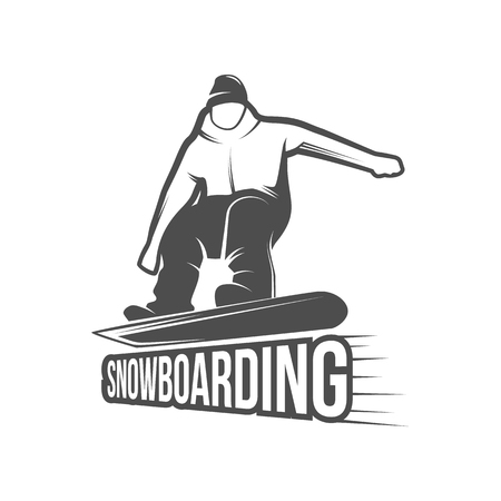 Snowboarding and label template. Winter sports.Winter snowboard sport store badge. Emblem and icon Mountain Adventure insignia, symbol and element.  Retro  design.のイラスト素材