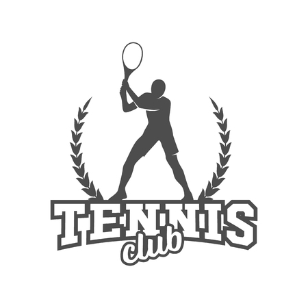 Tennis badge logotype template. Club emblem, college league logo, one color design elements, sport tournament, contest, tug, rush, competitionのイラスト素材