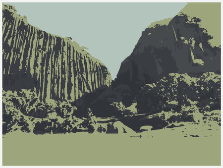 Mountain landscape. Vector illustration of a mountain landscape with forest and lake.のイラスト素材