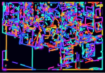 abstract background with neon lights and music notes on a black background