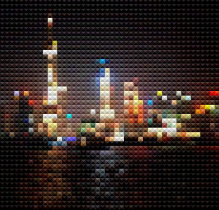 abstract mosaic style Shanghai skyline in night.(ai eps10 with transparency effect)