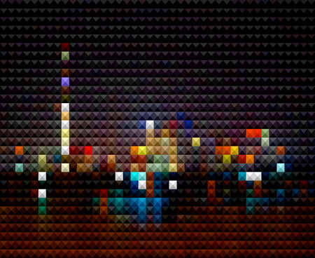 abstract mosaic style Shanghai city in night background