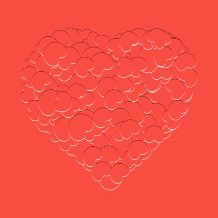 Heart made of red hearts on a red background. Vector illustration.のイラスト素材