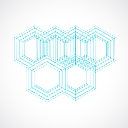 Abstract background with hexagons and lines. Vector illustration.のイラスト素材