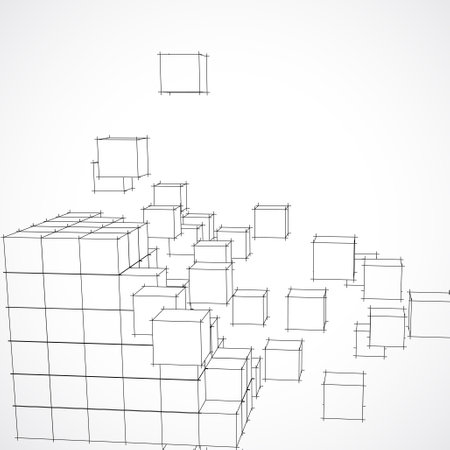 abstract background with a lot of cubes and rectangles in different directionsのイラスト素材
