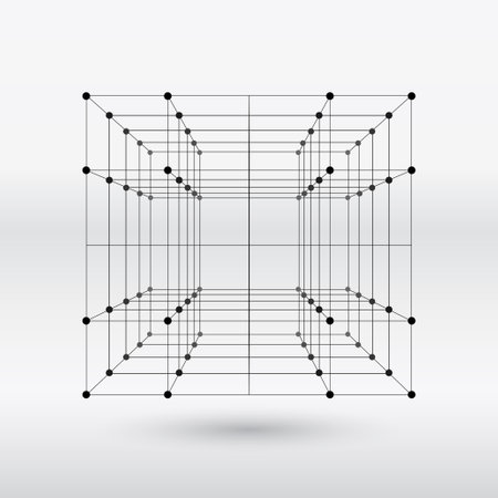 Abstract black and white background with wireframe lattice. Vector illustration.のイラスト素材