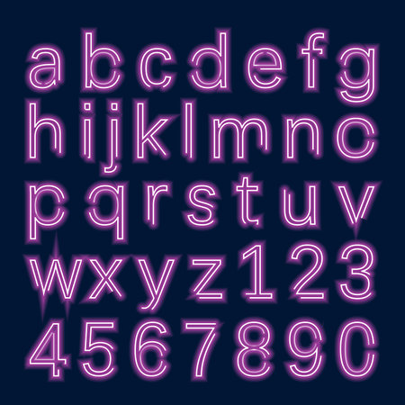 Neon alphabet font. Vector illustration. Neon letters and numbers.のイラスト素材