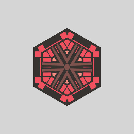 Geometric ornamental icon. Black background with red. Vector illustration.のイラスト素材