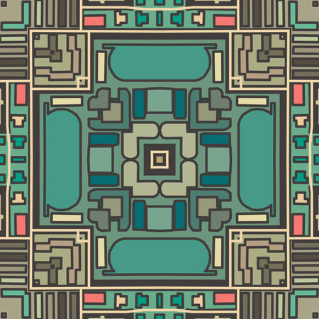 Seamless illustrated pattern made of abstract elements in beige, green and black