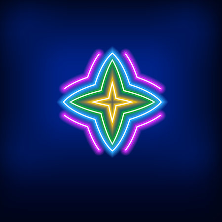 Star icon in neon style. Night bright signboard. Vector illustrationのイラスト素材