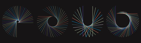 Set of abstract circular, radial, radiating lines. Circular, concentric circles. Radial, radiating...